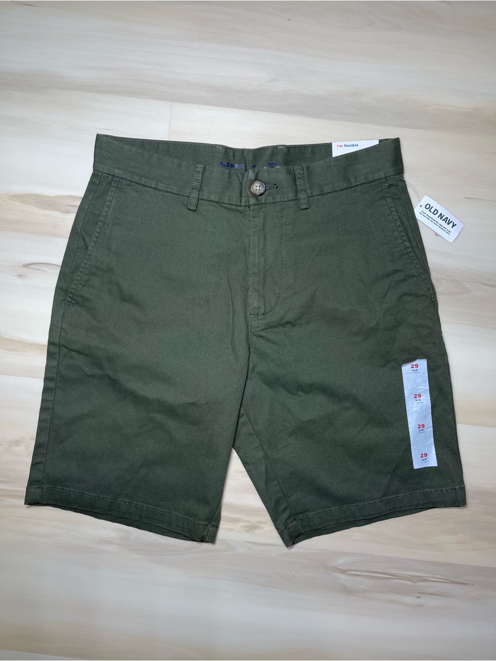 NWT Old Navy Men’s Slim Fit 9" Built-In Flex Chino Shorts Military Green Sz 29